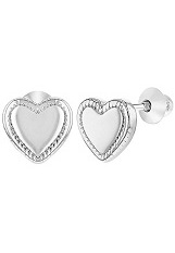 scintillating heart shaped silver kids screw back earrings